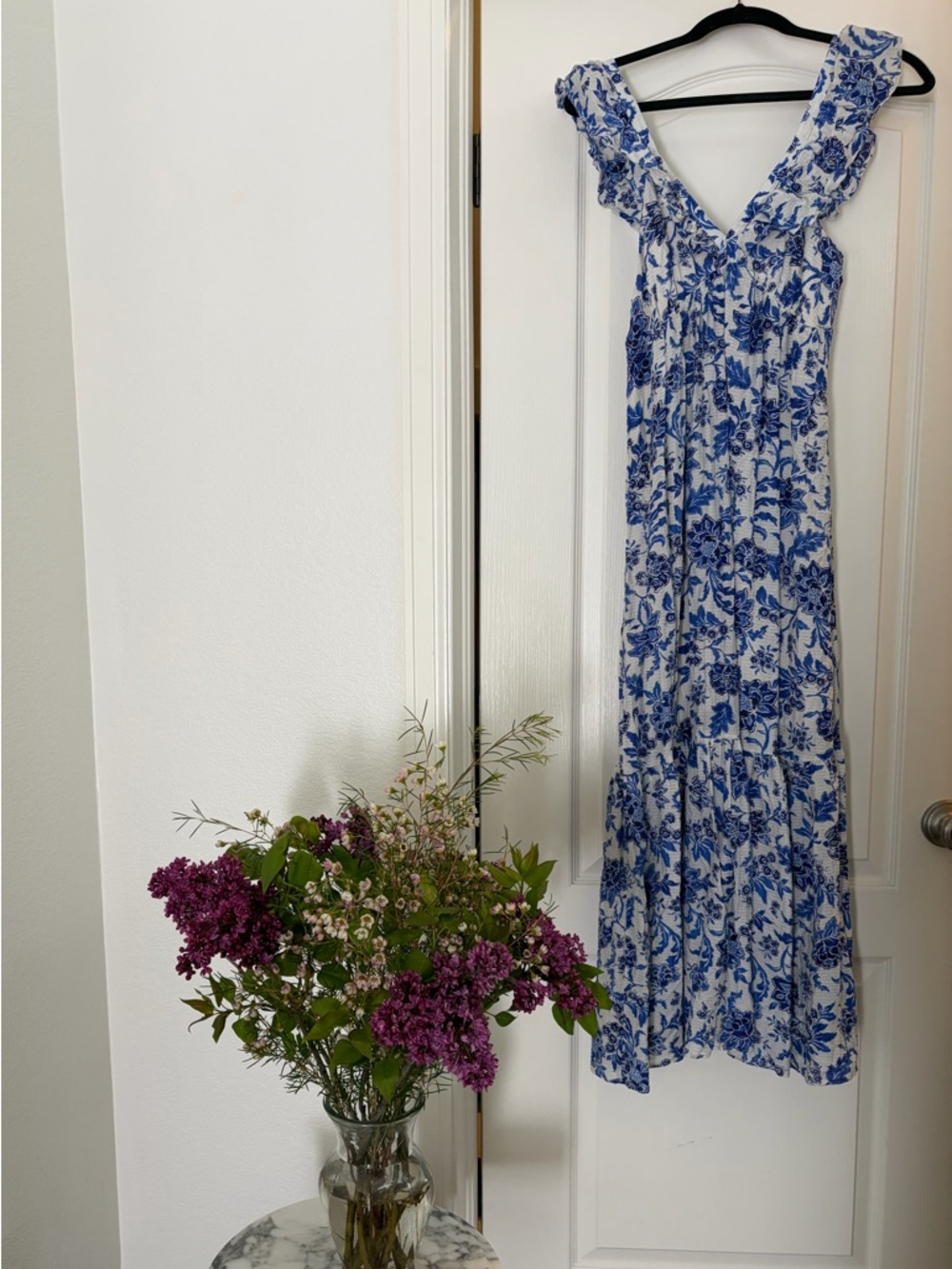Blue Floral Ruffle-Sleeve Maxi Dress Mango - Picture 6 of 8